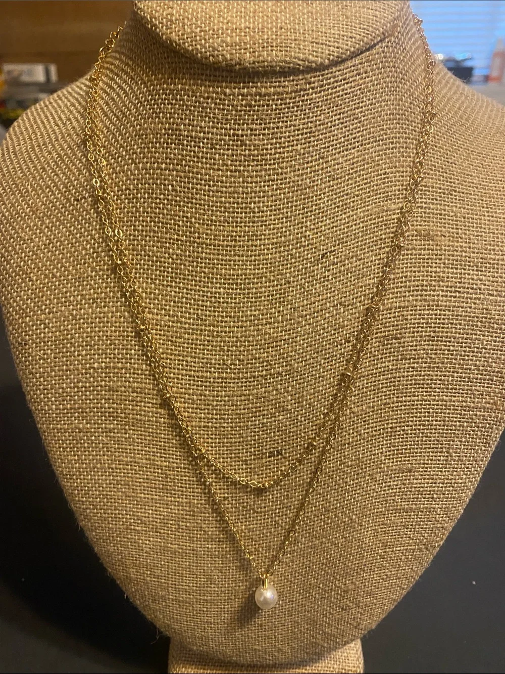 Gold-Tone Layered Necklace with Pearl Pendant - Women's Jewelry